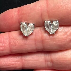 Heart-Shaped Silver Tone Stud Earrings